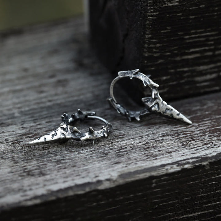 Handcrafted 925 Silver Thorn Spike Hoop Earrings