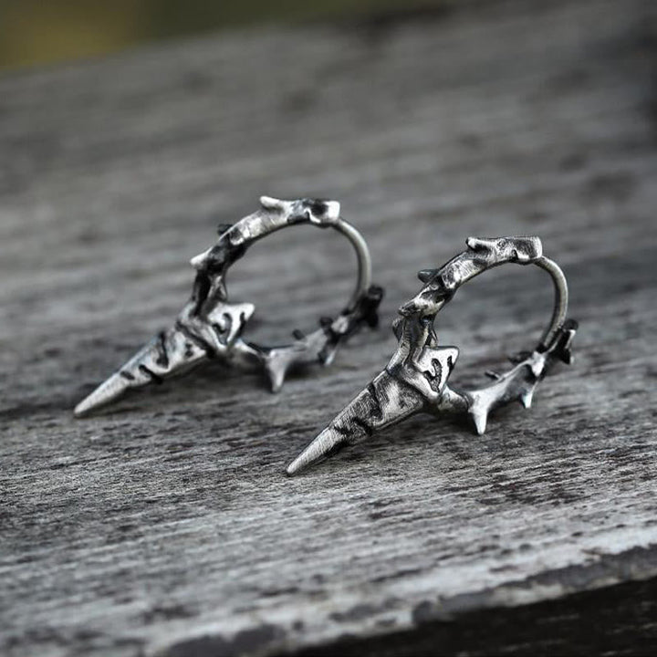Handcrafted 925 Silver Thorn Spike Hoop Earrings