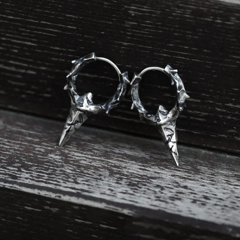 Handcrafted 925 Silver Thorn Spike Hoop Earrings