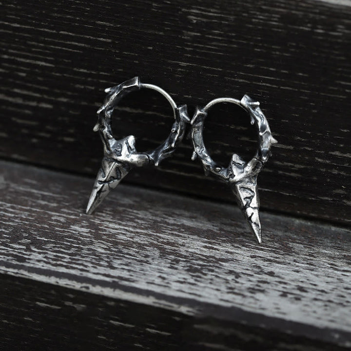 Handcrafted 925 Silver Thorn Spike Hoop Earrings