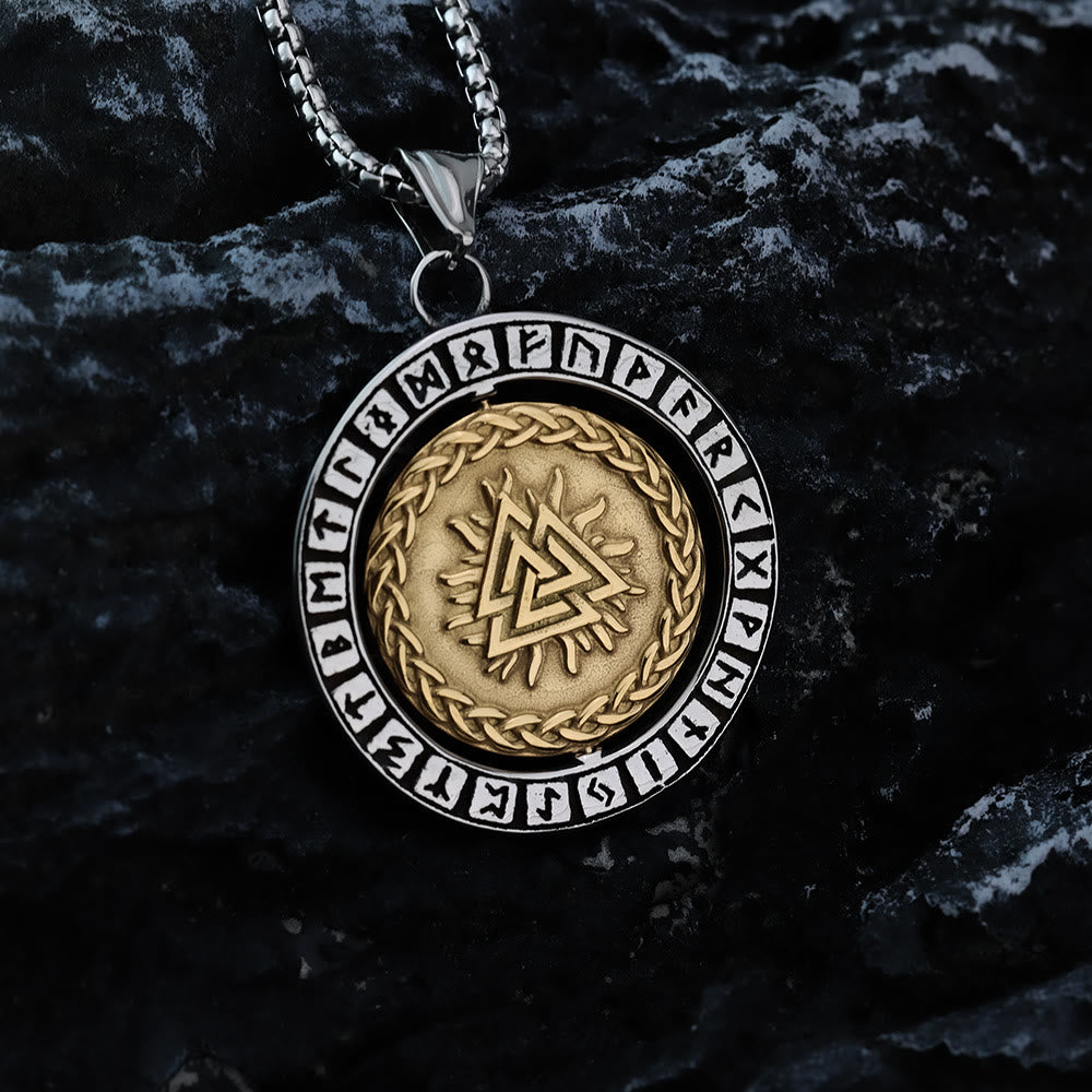 Double Sided Celtic Knot Rune Valknut Spinner Necklace