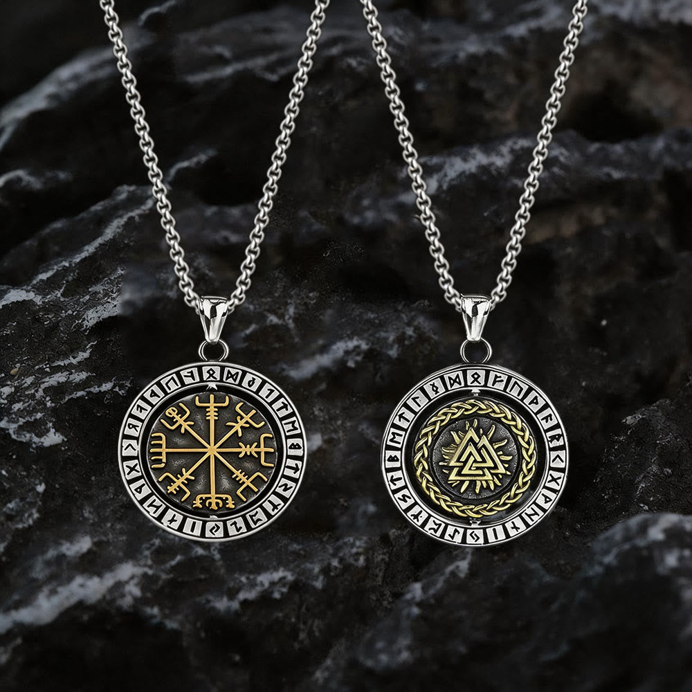 Double Sided Celtic Knot Rune Valknut Spinner Necklace