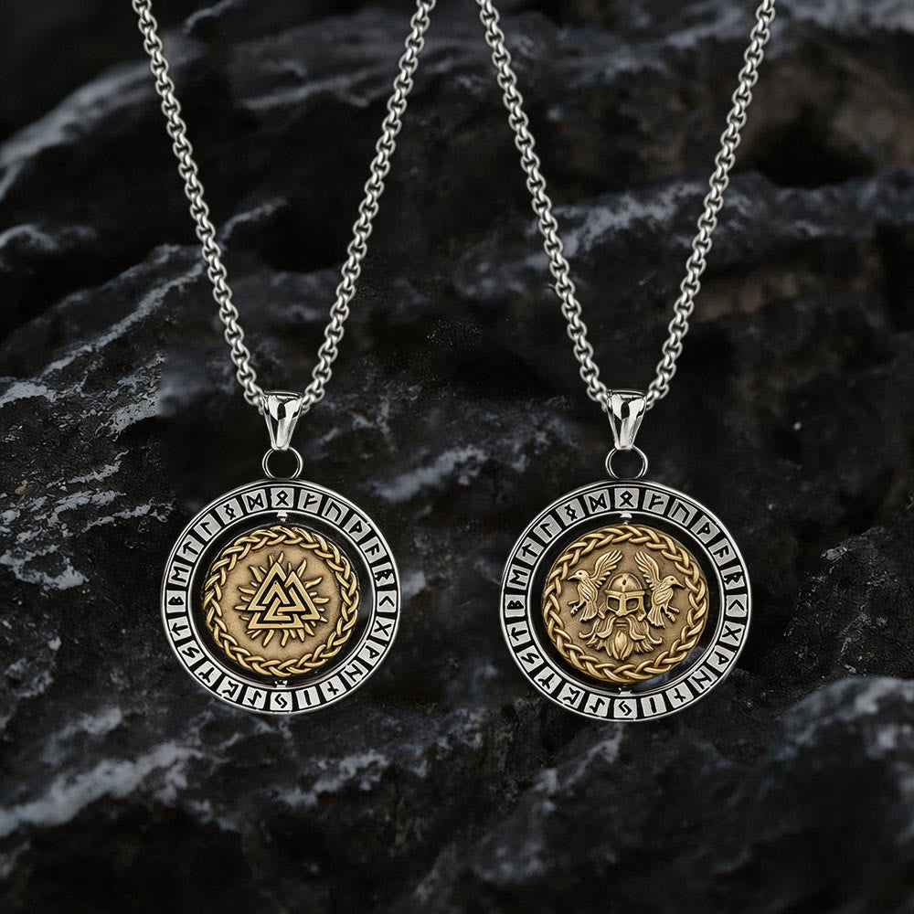 Double Sided Celtic Knot Rune Valknut Spinner Necklace