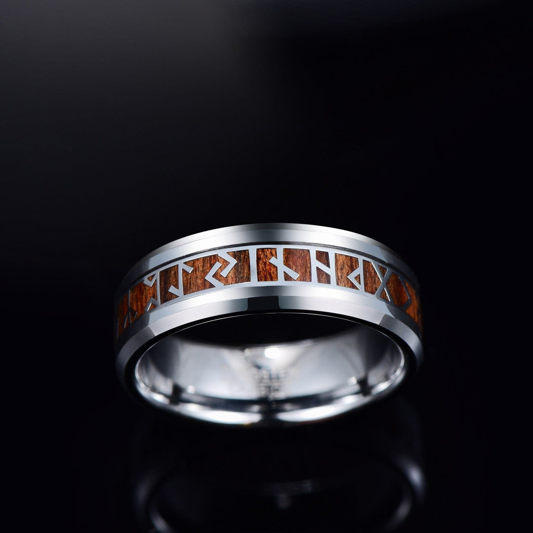 Viking Wood Grain Rune Ring