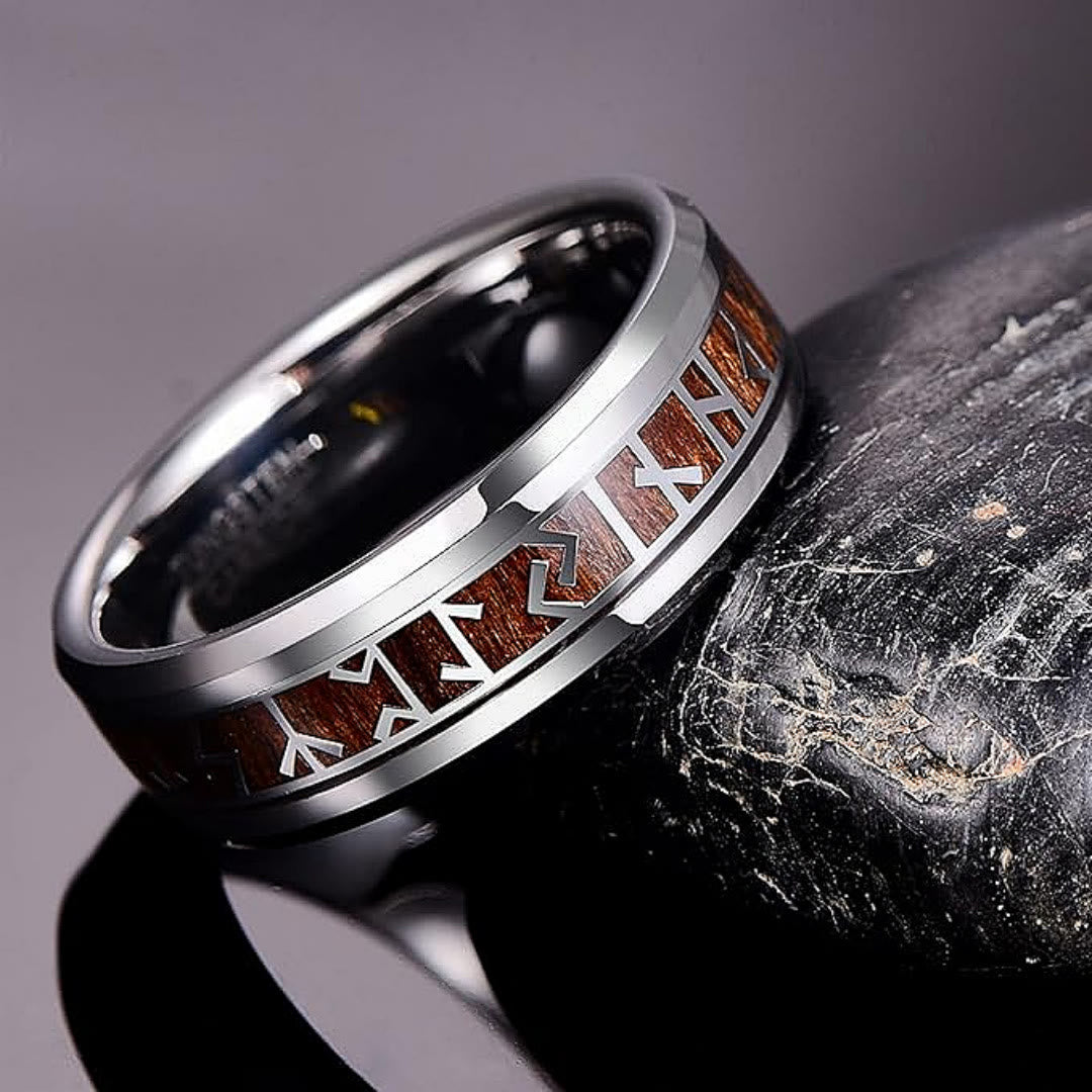 Viking Wood Grain Rune Ring