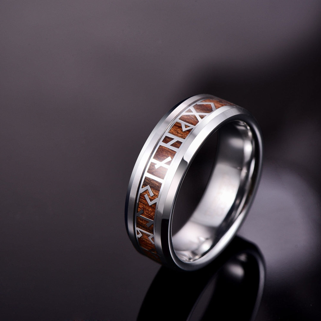 Viking Wood Grain Rune Ring