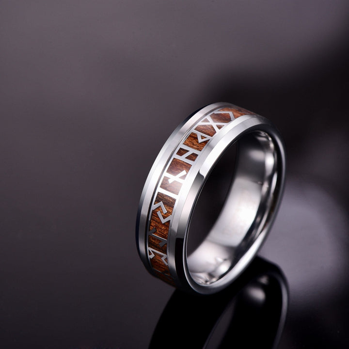 Viking Wood Grain Rune Ring