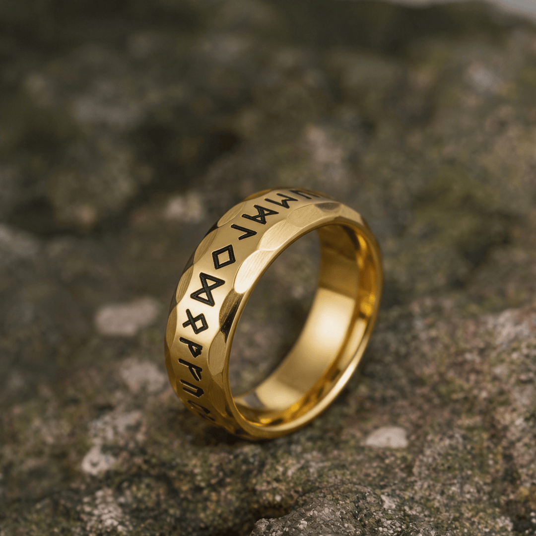 Hammered Futhark Rune Viking Amulet Ring
