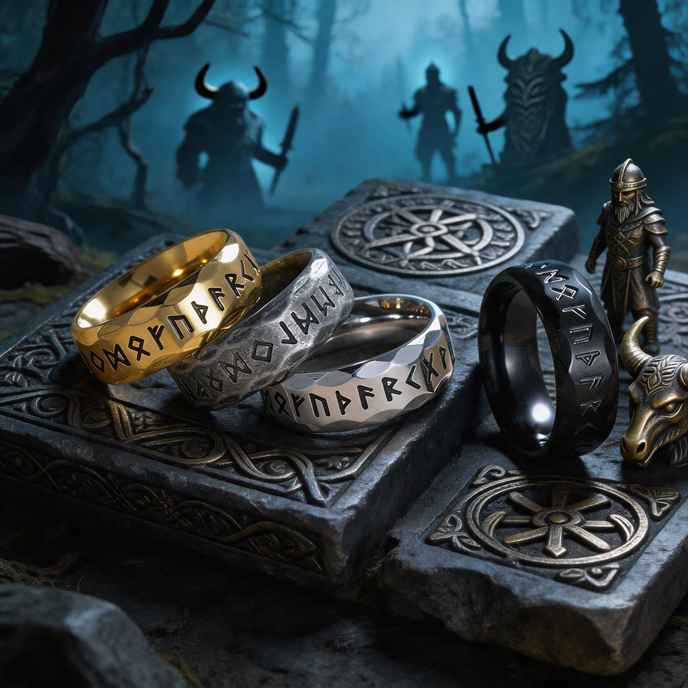 Hammered Futhark Rune Viking Amulet Ring