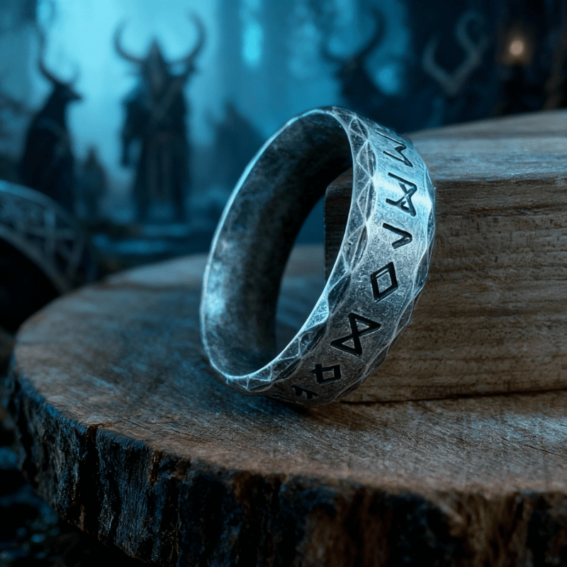 Hammered Futhark Rune Viking Amulet Ring