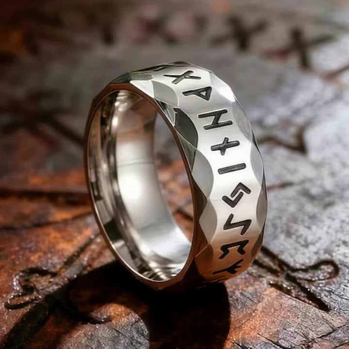 Hammered Futhark Rune Viking Amulet Ring