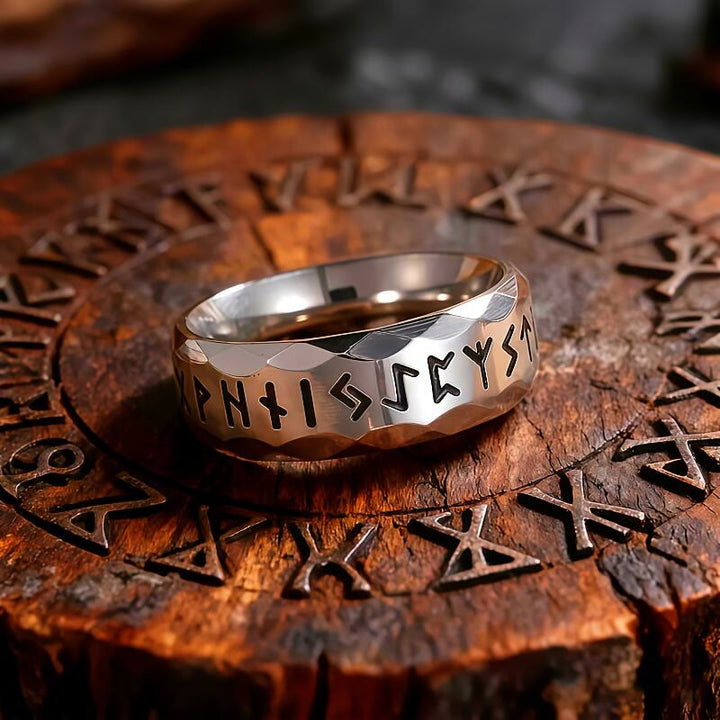 Hammered Futhark Rune Viking Amulet Ring
