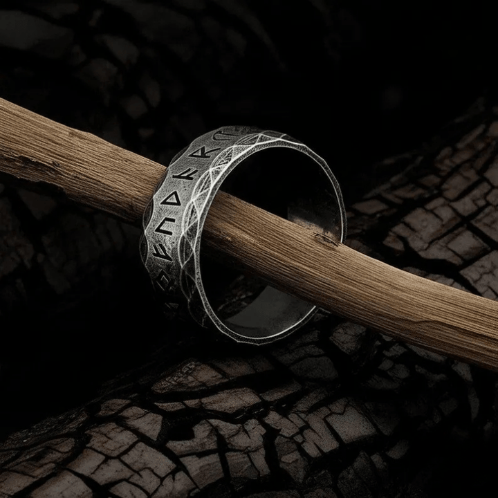Hammered Futhark Rune Viking Amulet Ring