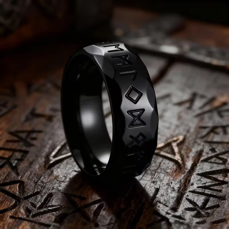 Hammered Futhark Rune Viking Amulet Ring