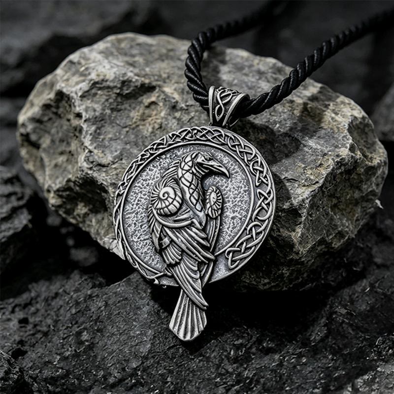 Double Sided Antique Odin Raven Celtic Knot Necklace