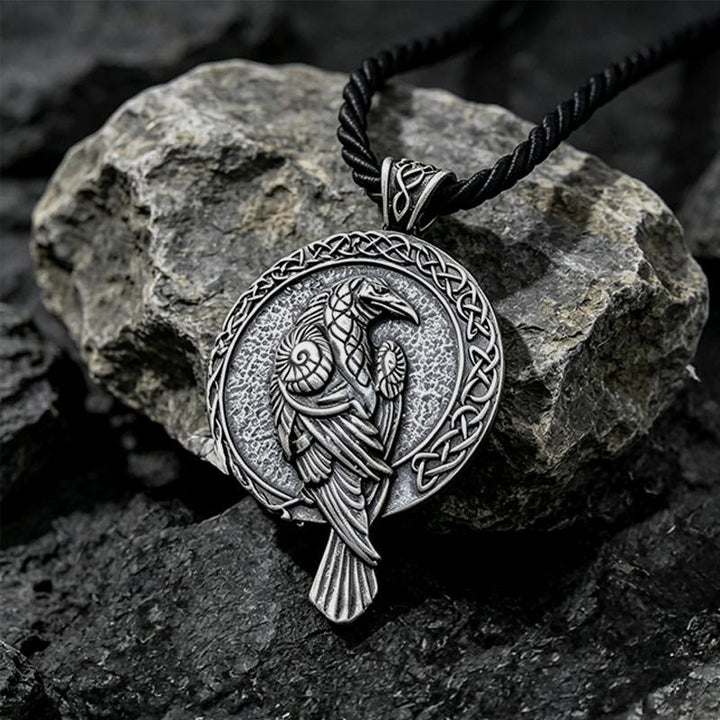 Double Sided Antique Odin Raven Celtic Knot Necklace