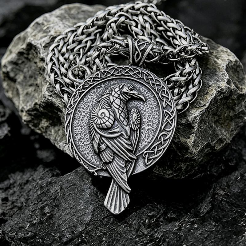 Double Sided Antique Odin Raven Celtic Knot Necklace