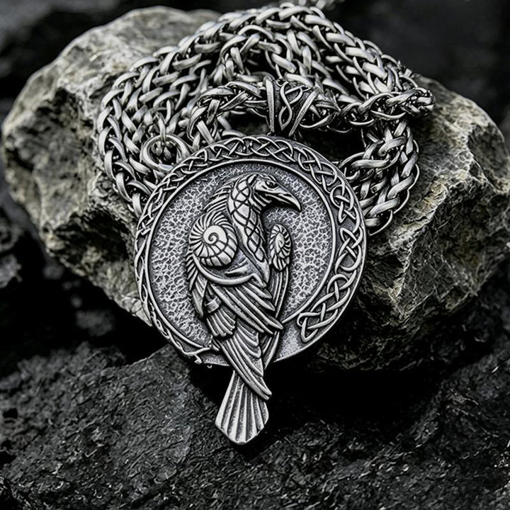 Double Sided Antique Odin Raven Celtic Knot Necklace