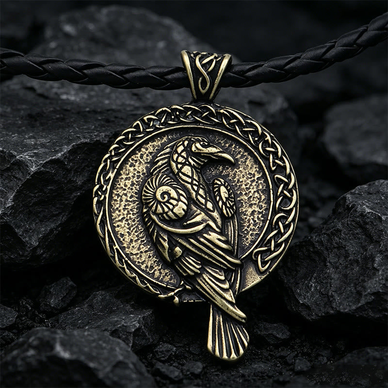 Double Sided Antique Odin Raven Celtic Knot Necklace