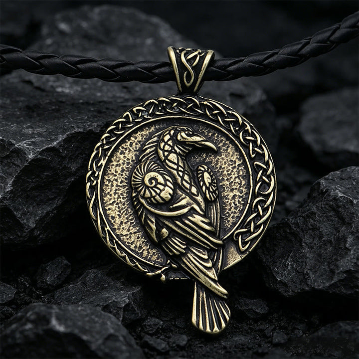 Double Sided Antique Odin Raven Celtic Knot Necklace