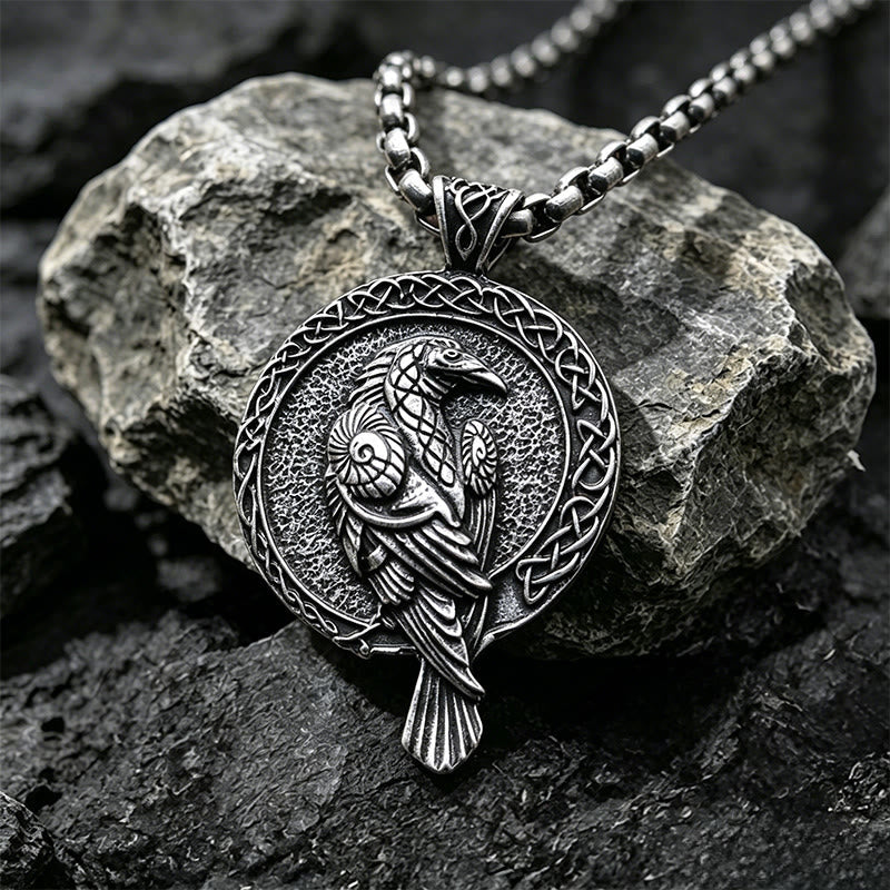 Double Sided Antique Odin Raven Celtic Knot Necklace