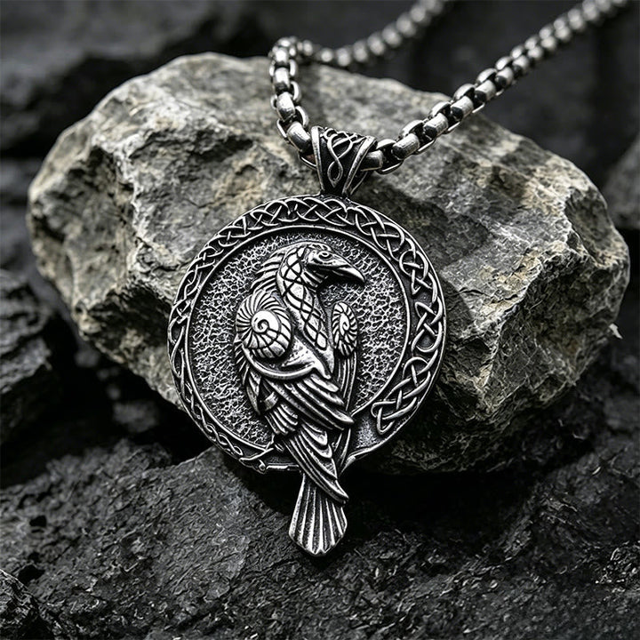Double Sided Antique Odin Raven Celtic Knot Necklace