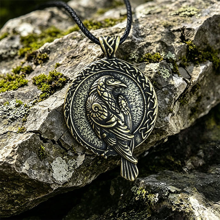 Double Sided Antique Odin Raven Celtic Knot Necklace