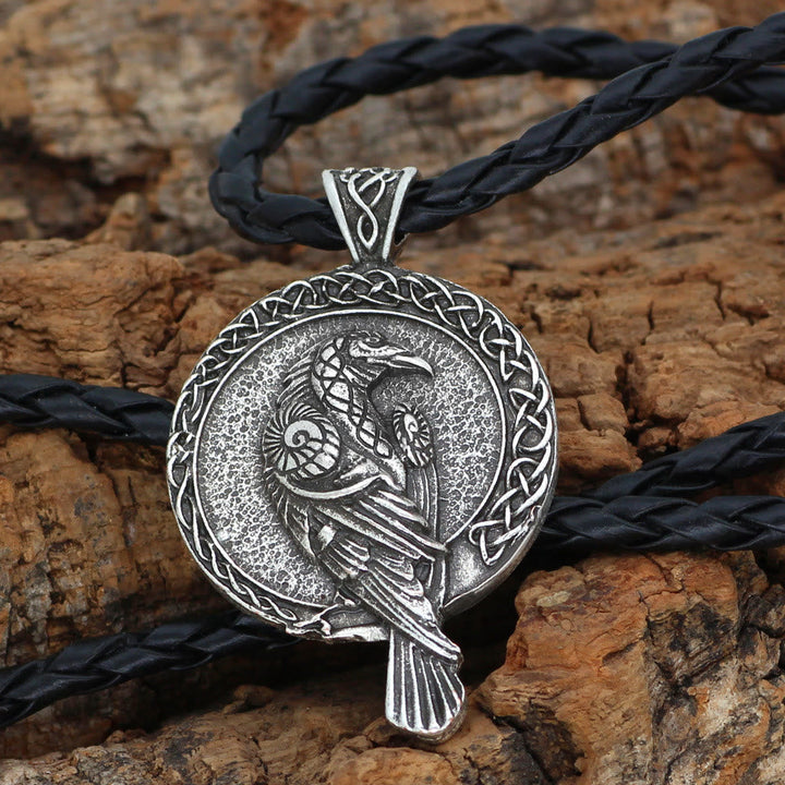 Double Sided Antique Odin Raven Celtic Knot Necklace