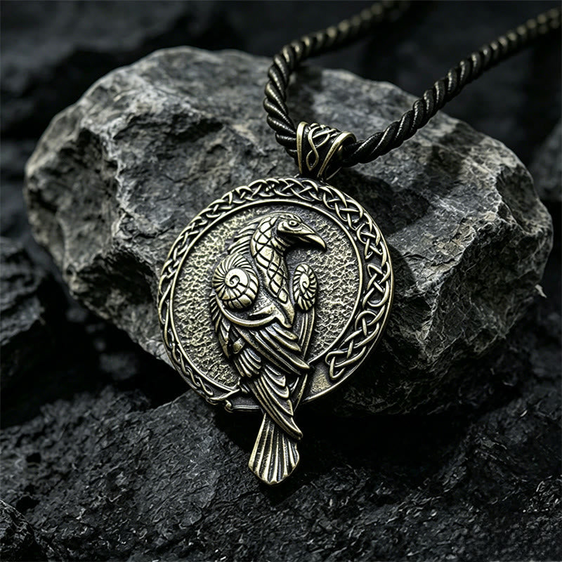 Double Sided Antique Odin Raven Celtic Knot Necklace