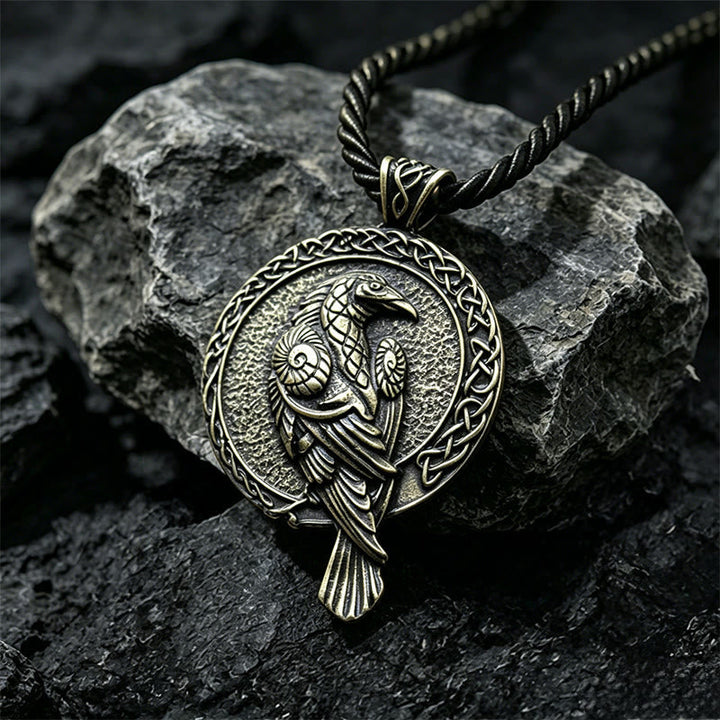 Double Sided Antique Odin Raven Celtic Knot Necklace