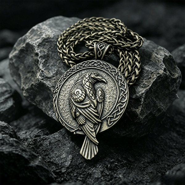 Double Sided Antique Odin Raven Celtic Knot Necklace