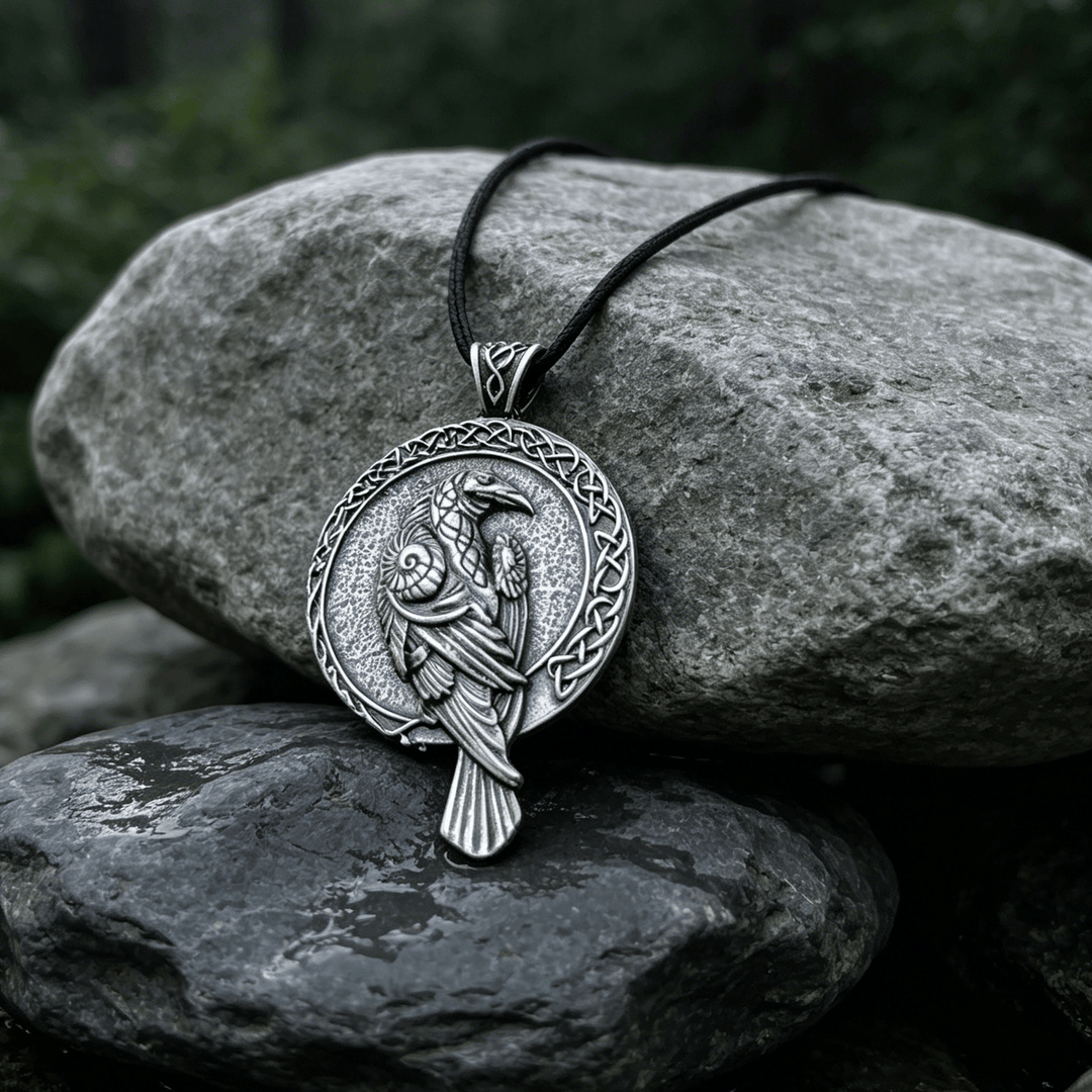 Double Sided Antique Odin Raven Celtic Knot Necklace