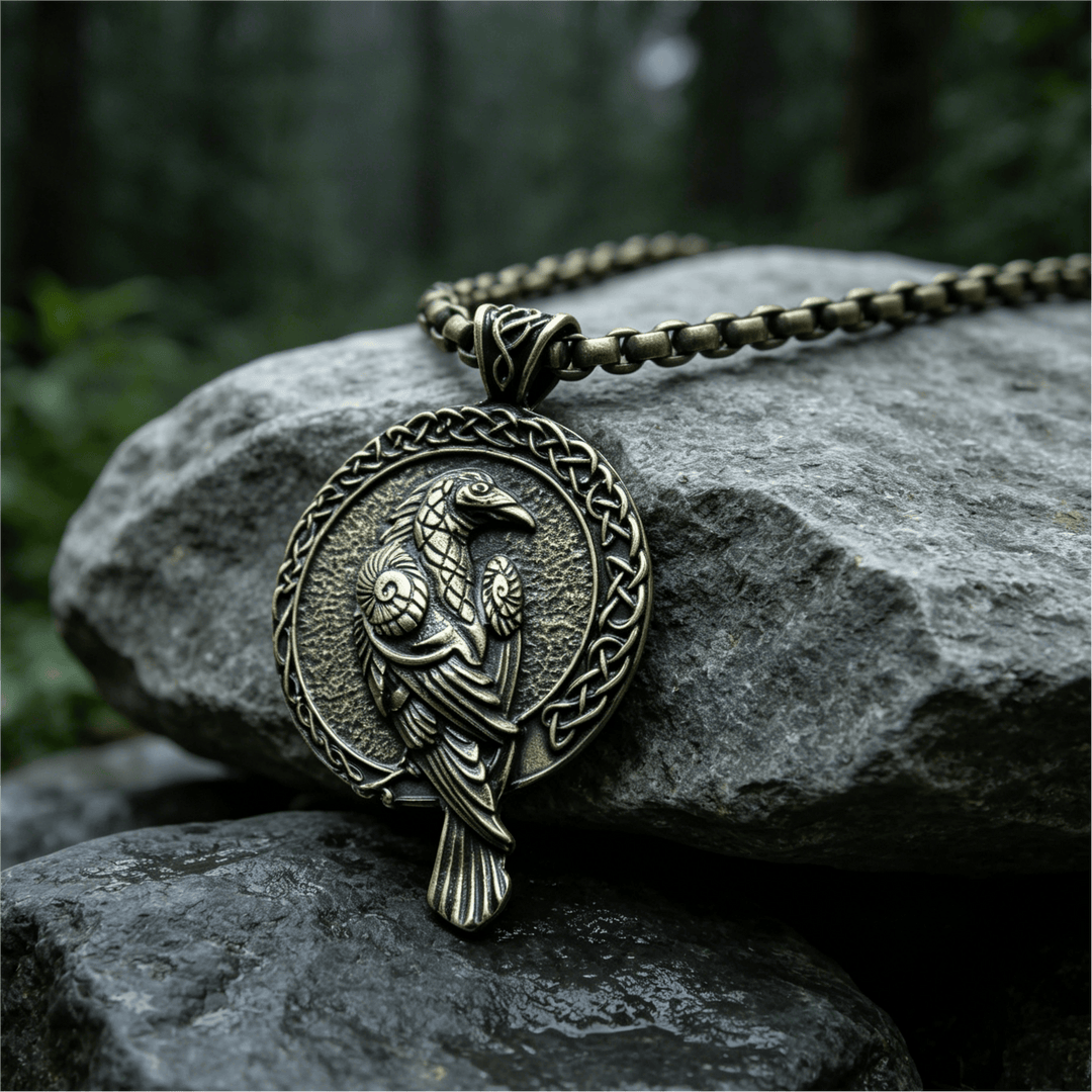 Double Sided Antique Odin Raven Celtic Knot Necklace