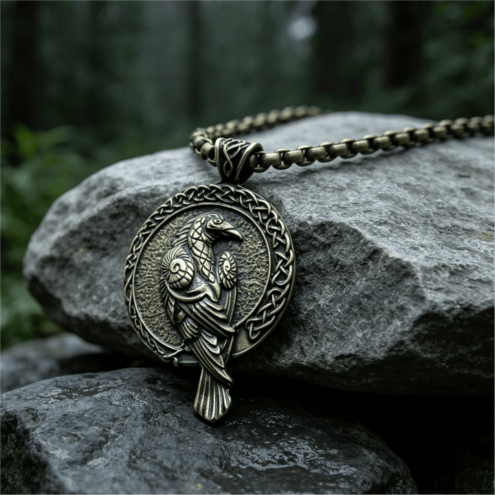 Double Sided Antique Odin Raven Celtic Knot Necklace