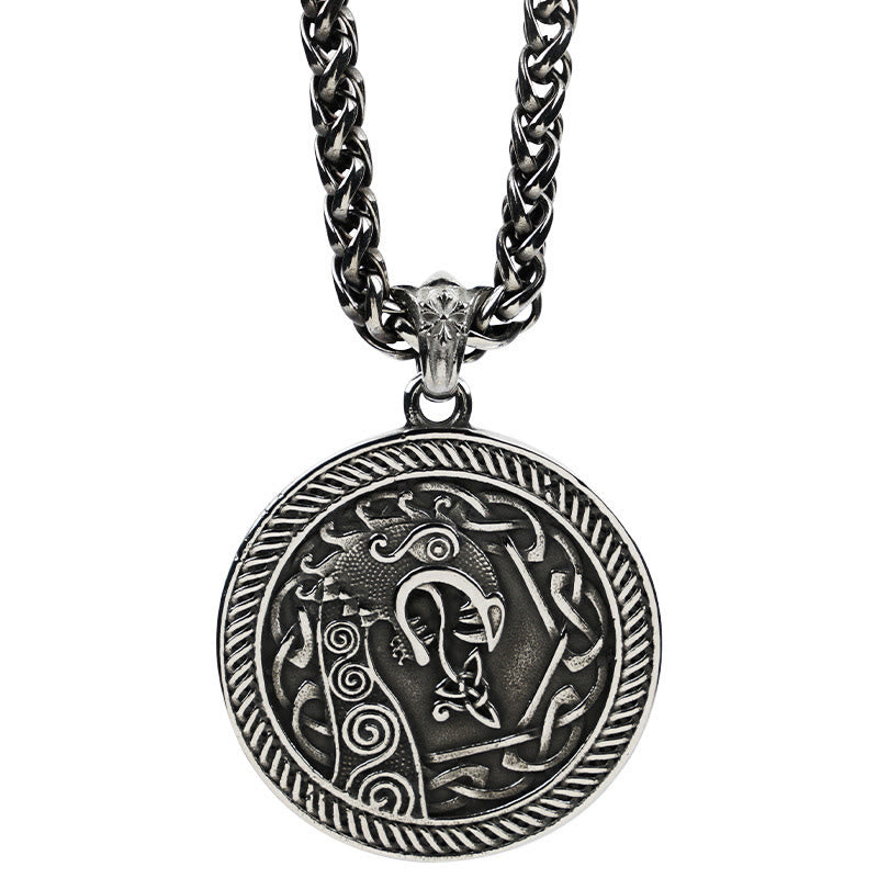 Spiral Knot Norse Dragon Round Necklace