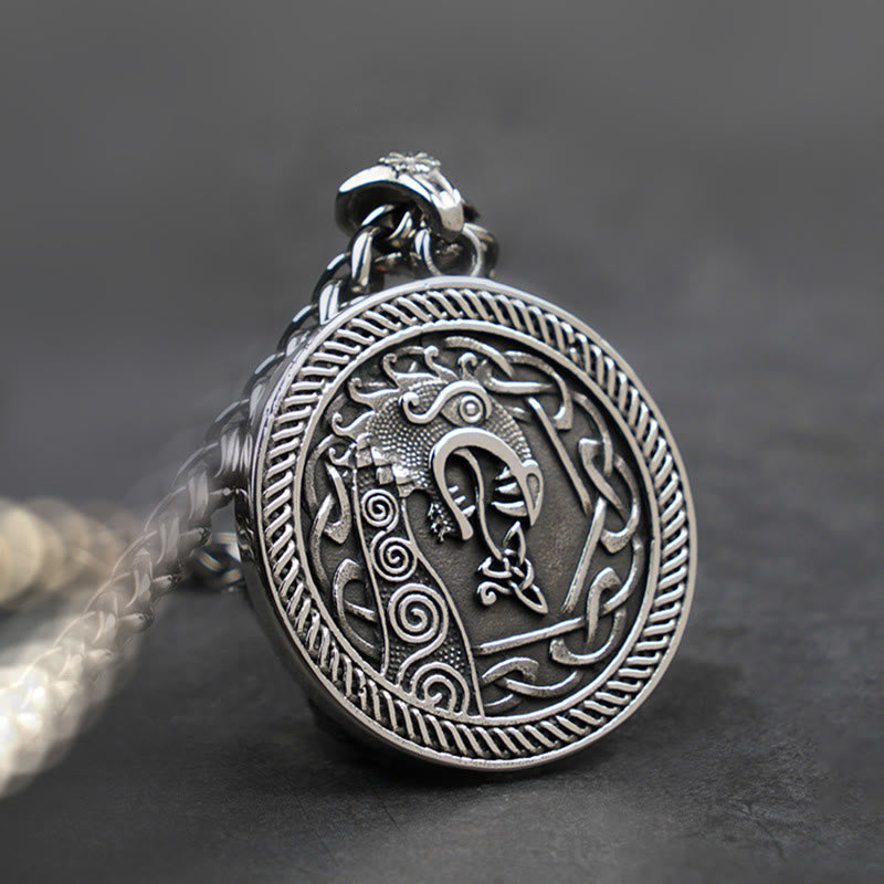 Spiral Knot Norse Dragon Round Necklace