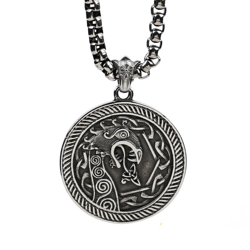 Spiral Knot Norse Dragon Round Necklace