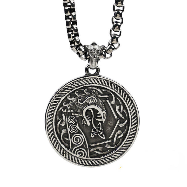 Spiral Knot Norse Dragon Round Necklace