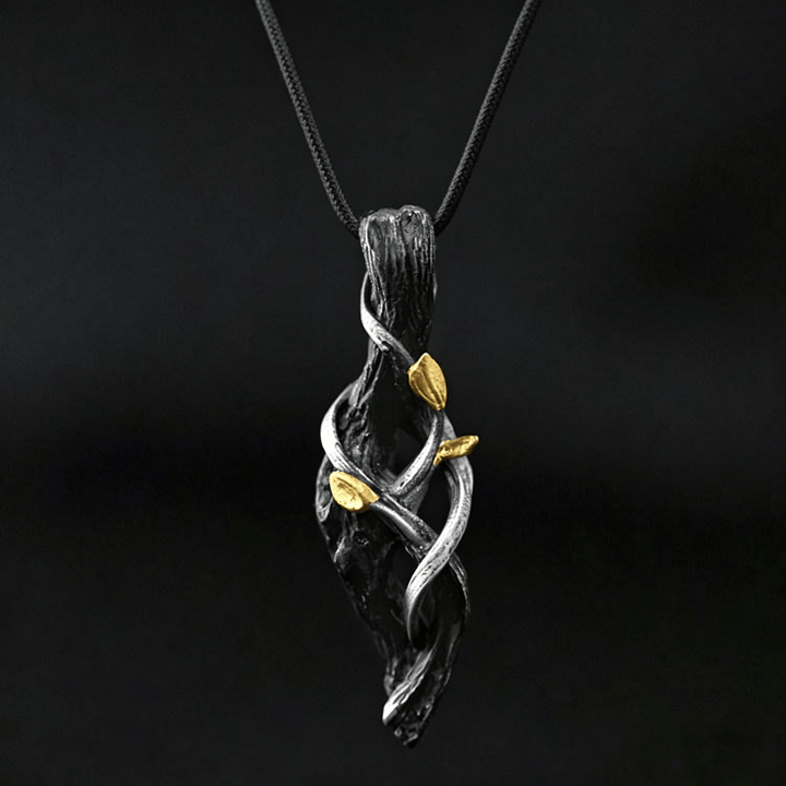 Handcrafted 999 Silver Withered Wood Twisted Vine Gold Leaf Necklace