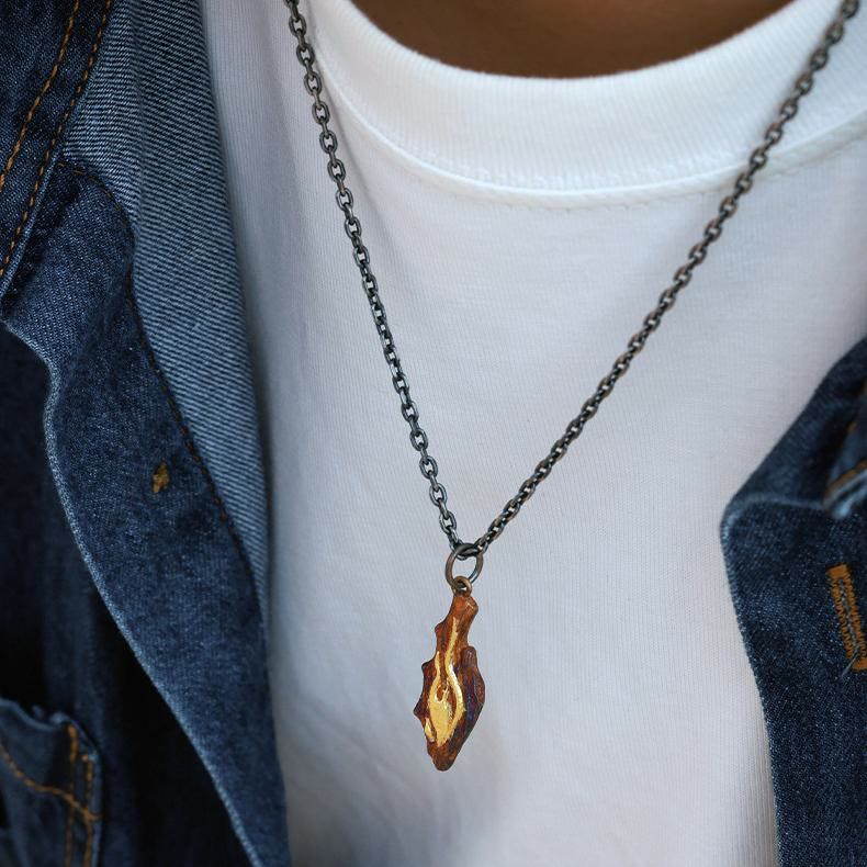 Handcrafted 999 Silver Fire Textured Gilded Pendant Necklace