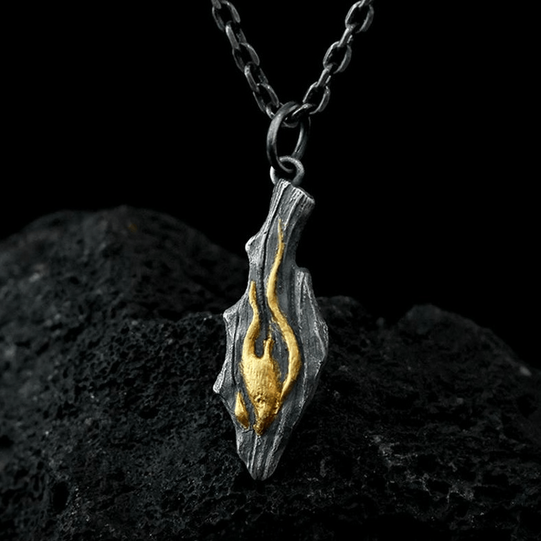 Handcrafted 999 Silver Fire Textured Gilded Pendant Necklace