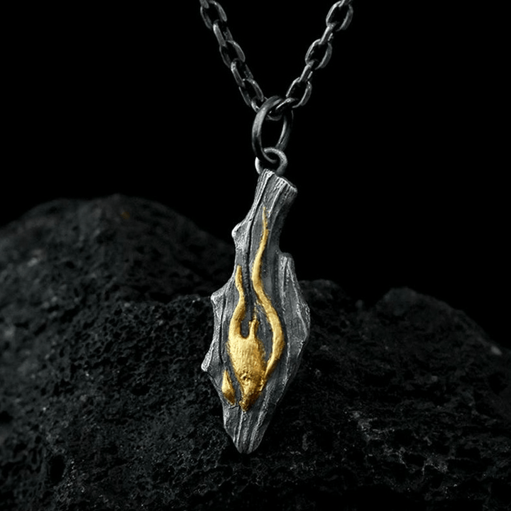 Handcrafted 999 Silver Fire Textured Gilded Pendant Necklace