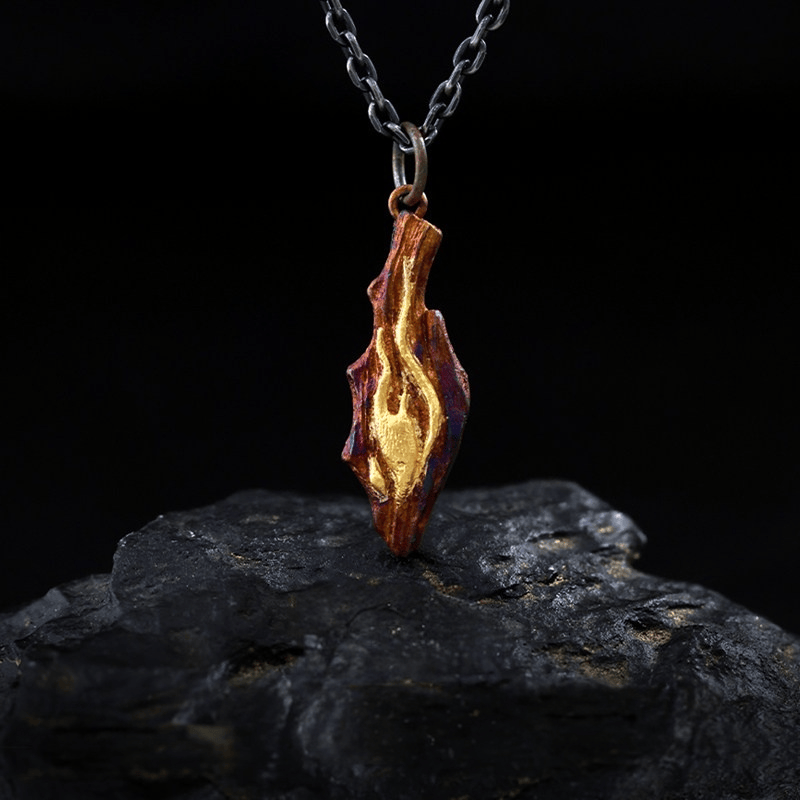 Handcrafted 999 Silver Fire Textured Gilded Pendant Necklace