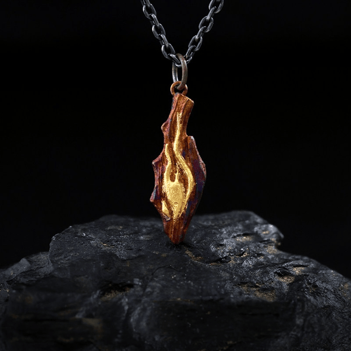 Handcrafted 999 Silver Fire Textured Gilded Pendant Necklace