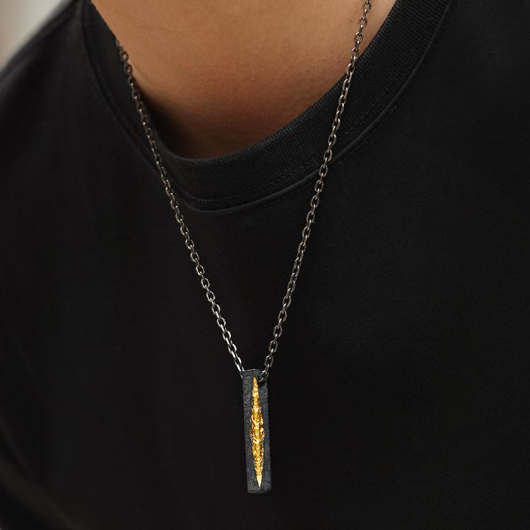 Handcrafted 999 Silver Slab Crack Gold Necklace