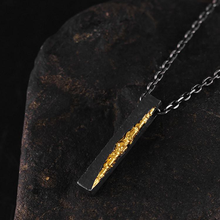 Handcrafted 999 Silver Slab Crack Gold Necklace