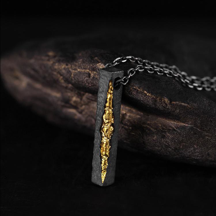 Handcrafted 999 Silver Slab Crack Gold Necklace