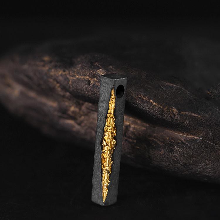 Handcrafted 999 Silver Slab Crack Gold Necklace
