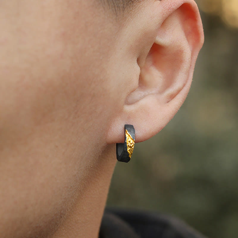 Handcrafted 999 Silver Hammered Gold Vein Earrings