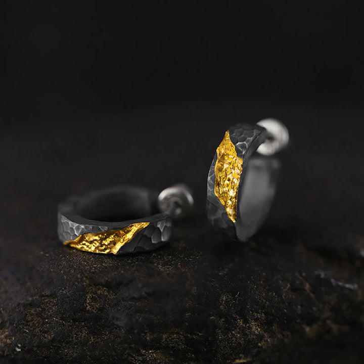 Handcrafted 999 Silver Hammered Gold Vein Earrings